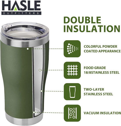 HASLE OUTFITTERS 20 oz Tumbler Bulk, Stainless Steel Tumblers with Lid, Vacuum Insulated Tumbler, Double Wall Powder Coated Cup, coffee mugs, Army...