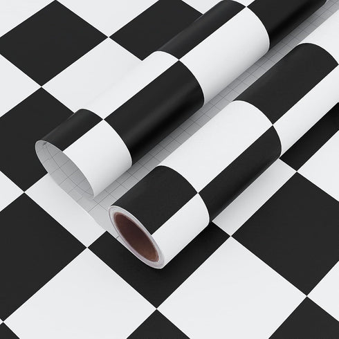 VaryPaper 15.7''x78.7'' Thick Checkered Countertop Contact Paper Waterproof Checkered Wallpaper Peel and Stick Black and White Wallpaper for Bathr...