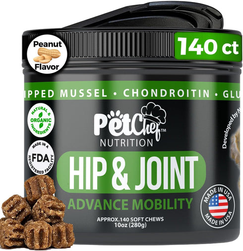 Pet Chef Advanced Dog Hip & Joint Supplement Treat - Glucosamine, Chondroitin & Turmeric MSM Breeds-Reduce Pain, Inflammation & Arthritis. Super D...