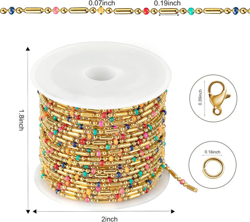 Kyutong 13 Feet Gold Plated Stainless Steel Jewelry Chain Links Colorful Oil Drip Bead Chain Roll Craft Chain Bulk with Jewelry Making Supplies fo...