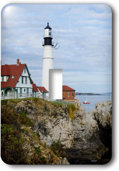 3dRose lsp_205713_1 USA, Maine, Portland Headlight Lighthouse On Rocky Shore Single Toggle Switch...
