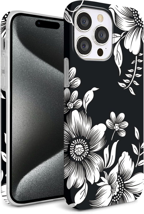 Hi Space Compatible with iPhone 15 Pro Case White Flower 6.1 inch 5G 2023, Design Flower Floral Case for iPhone 15 Pro, Raised Lips Anti-Scratch P...