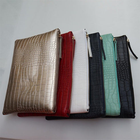 Women Clutches Crocodile Grain PU Leather Envelope Clutch Bag...