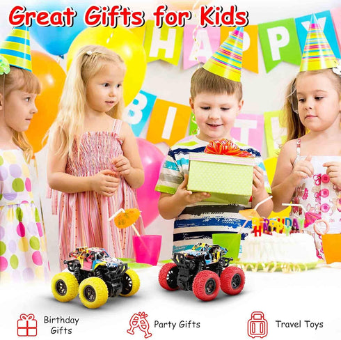 M SANMERSEN Car Toys for Toddlers 1-3, 2 Pack Monster Toys Truck 360° Rotating Stunt Cars - Push and Go Toy Cars Boys Girls Birthday Christmas Eas...