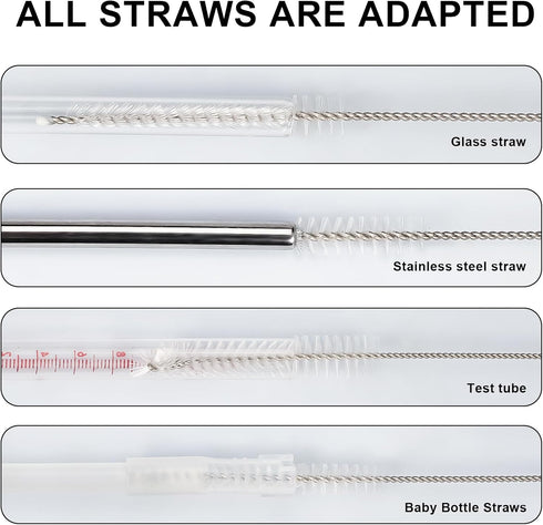 Straw Cleaner Brush Set, 12-Piece 11.8 Inch Long Botthle Cleaning Brush, Nylon Tube Brush Kit for Straws on Tumbler, Water Bottle, Sippy Cup and P...