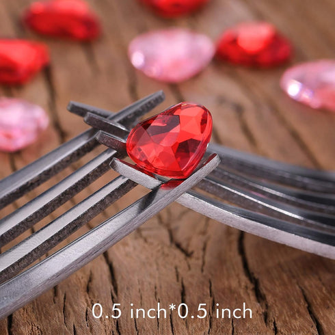 CHENGU Valentines Day Acrylic Heart 3D Acrylic Heart Rhinestones Flat Red and Back Decoration Wedding Table Scatter Decoration for DIY Crafts Jewe...