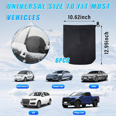 6 PCS Waterproof Side View Mirror Covers, Frost Guard Mirror Cover, Car Mirror Accessories with Drawstrings, Snow Ice Mirror Protective Equipment ...