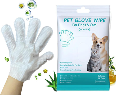 6PCS Cats & Dog Washing Gloves, Dog Wipes Cleaning Deodorizing Grooming Gloves, Rinse-Free Pet Wipes for Dogs & Cat Quick Cleaning after Outdoor A...