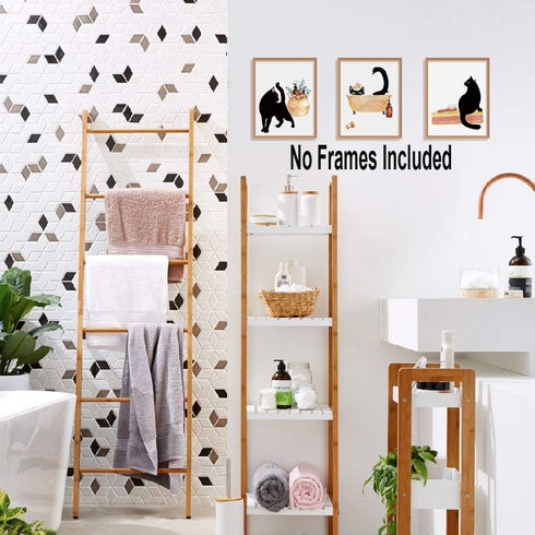 LHIUEM Black Cat Bathroom Decor, Funny Bathroom Wall Art Set of 4(8"X10",unframed) Modern Animals Kitty Pictures, Kitten Bathing Canvas Poster cat...