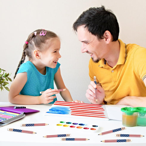 50Pcs Independence Day Pencil with Erasers American Flag Short Writing Pencils Red White Blue Patriotic Half Pencils for 4th of July School Office...
