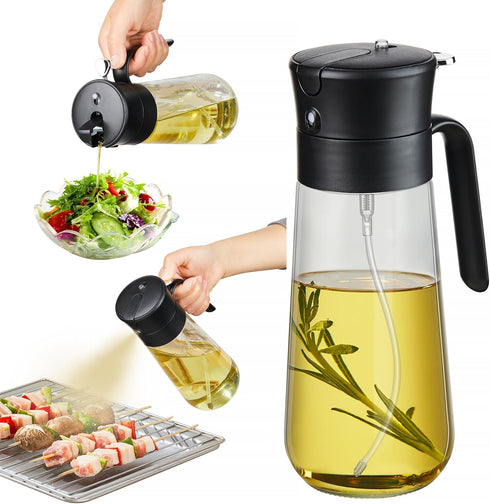 Glass Olive Oil Dispenser Bottle & Oil Sprayer Bottle 2 In 1 for Kitchen Cooking, Auto Flip Cap, 18oz Black...