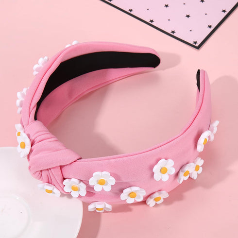 NVENF Flower Headbands for Women Spring Summer Floral Knotted Headbands Crystal Rhinestone White Pink Wide Top Knot Headband Beach Summer Hair Acc...
