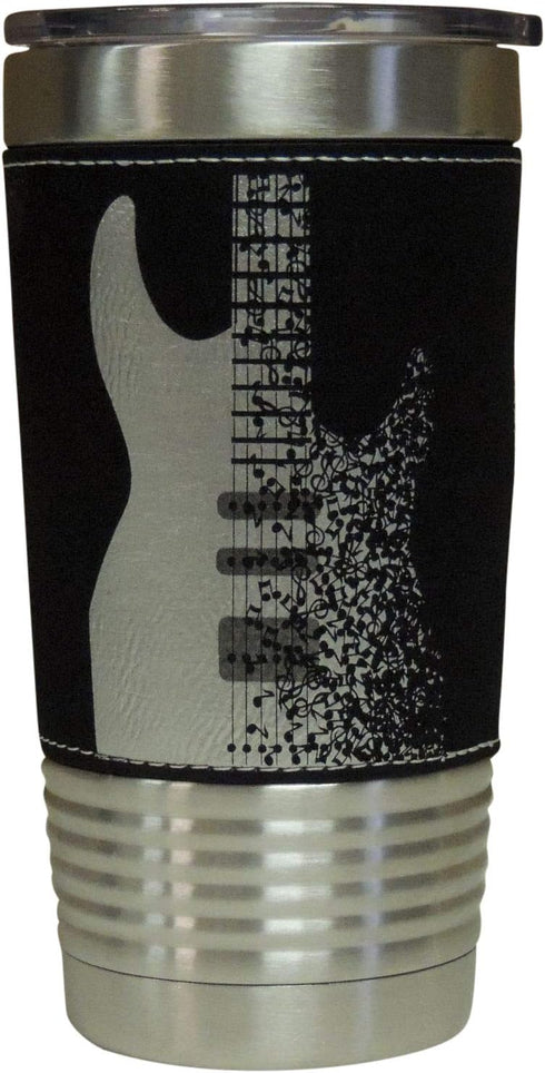Leather-Wrapped Electric Guitar Tumbler – Stainless Insulated Travel Mug – Gift for Rock Musicians & Music Fans...