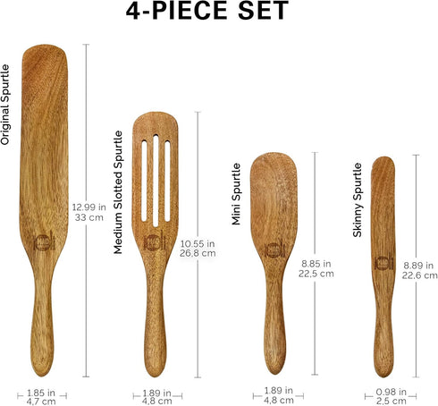 As Seen on TV, Mad Hungry Spurtle 4pc Set, Acacia Premium Wood Finish, Cooking Utensils For Non Stick Cookware, Baking, Whisking, Smashing, Scoopi...