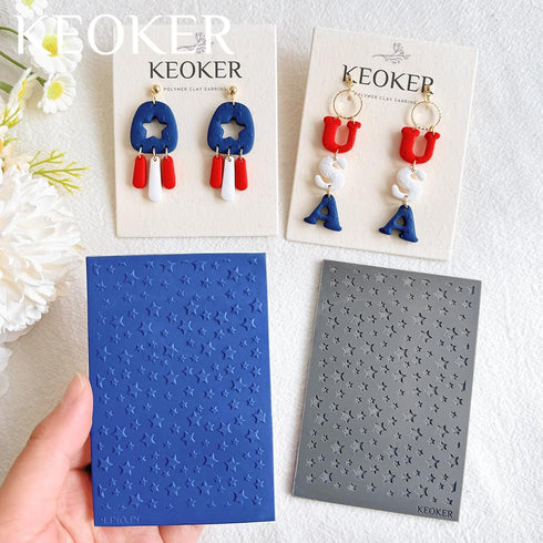 KEOKER Polymer Clay Texture Sheets, Stars Clay Texture Mat, Polymer Clay Earrings Tools on Independence Day or 4th of July, Like Polymer Clay Roll...