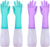 Reusable Long Sleeve Dishwashing Cleaning Gloves with Latex Free,Cotton Lining,Kitchen Gloves 2 Pairs,Purple+Blue M...