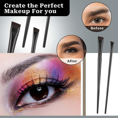 10 Pcs Angled Eyebrow Eyeliner Brush Set, Flat Eyebrow Brush Applicator, Fine Angled Eyebrow Tint Brush, Ultra Thin Angled Eyeliner Eyeshadow Eyeb...