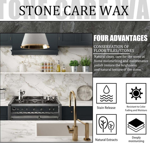 Granite Cleaner and Stone Polish Care Wax 3.5oz Restores Shine and Nourishes Stone Surfaces - Suitable for Granite Countertops and Quartz - Floor ...