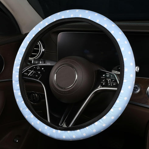 Cxtiy Cute Steering Wheel Cover - Girly Playful Polka Dots Design Thin & Lightweight Blue Car Accessories for Women Fits 14-16 Inch...