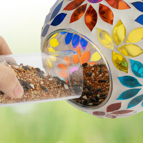 Backyard Expressions Hanging Glass Bird Feeder - Multicolor - Fly Through Bird Feeders for Outside, Mosaic Bird Feeder, Round Shape Wild Birdfeede...
