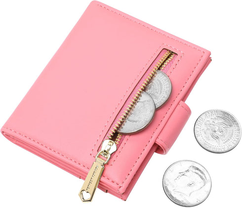 GEEAD Small Wallets for Women Slim Bifold Credit Card Holder Minimalist Zipper Coin Pocket (Rose)...