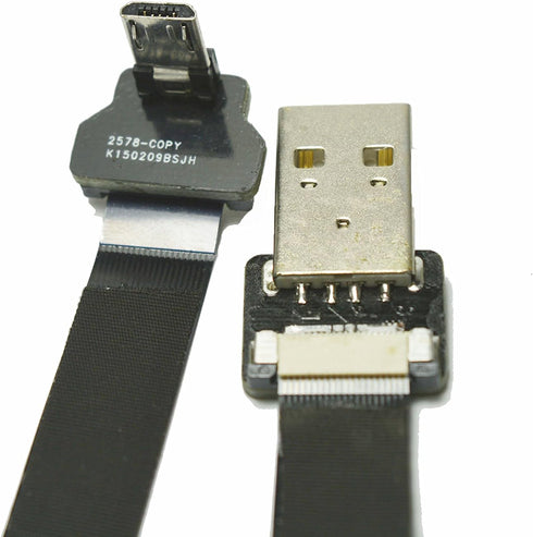 FFC Micro USB FPV Flat Slim Thin Ribbon FPC Cable Micro USB 90 Degree to Standard USB A for sync and Charging Black(40CM)...