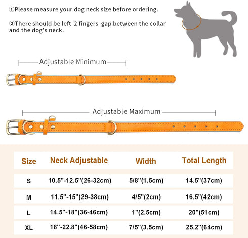 SUFEI Leather Soft Padded Dog Collar Breathable Adjustable Waterproof Tactical Pet Collar with Metal Buckle for Small Medium Dogs (S, Orange Blue)...