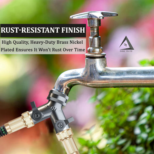 Heavy Duty 2 Way Hose Splitter (Nickel Plated Brass for Superior Durability), Wye Garden Hoses Connector for Water Spigot Faucet Bib Tap, Double S...