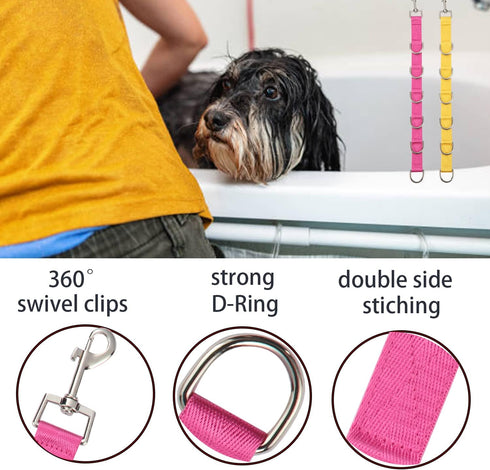 Dog Grooming Extension Strap Grooming Loop Extender Dog Extension Loop Grooming Loop Extension 6 D-Rings Rosered & Yellow...