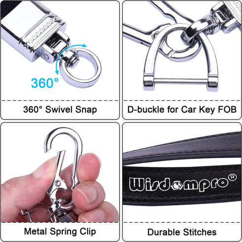 Wisdompro Genuine Leather Car Keychain, Universal Heavy Duty Leather Key FOB Keychain Key Chains Women for Car Keys, 360 Degree Rotation, with Ant...