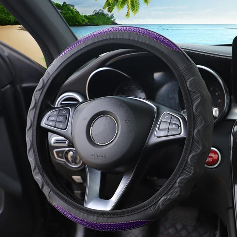 15 Inch Carbon Fiber Car Steering Wheel Cover, Breathable Anti-Slip Automotive Steering Wheel Covers, Car Interior Accessories for Men and Women, ...