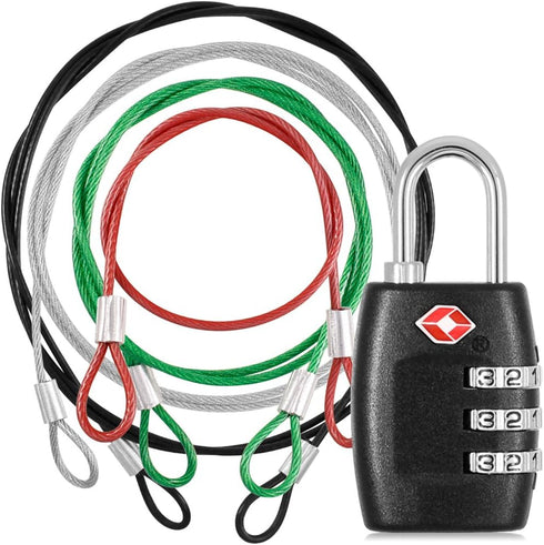 DanziX TSA Approved Lock and 4 Colors Stainless Steel Safety Tether?3-Dial Combination Travel Luggage Lock with Lanyard Security Cable for Protect...