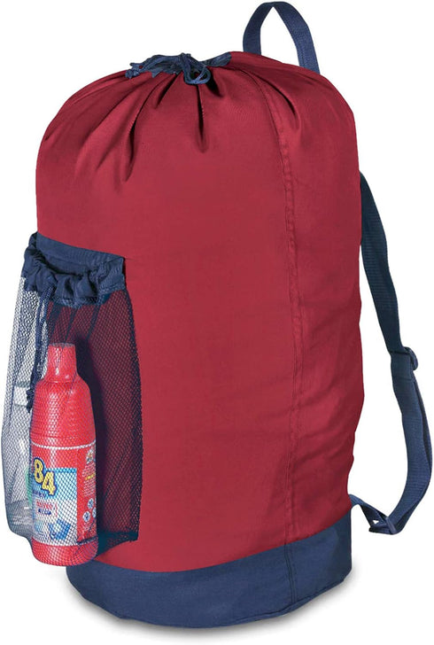 Dalykate Backpack Laundry Bag, Laundry Backpack with Shoulder Straps and Mesh Pocket Durable Nylon Clothes Hamper Bag with Drawstring Closure Red...