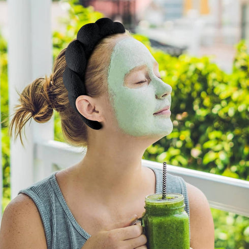 Sponge Spa Headband for Women, Black Makeup Headband and Wrist Washband Set for Face Washing, Skincare, Shower, Makeup Removal...