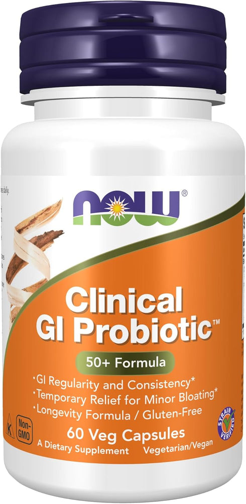 NOW Supplements, Clinical GI Probiotic™, 50+ Formula, Strain Verified, 60 Veg Capsules...