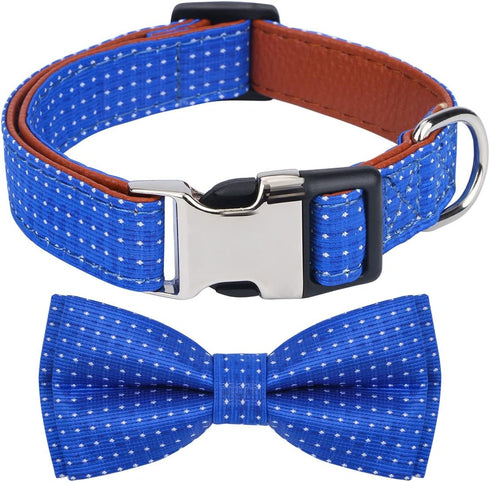 Rhea Rose Dog Collar with Bow Tie for Girl or Boy Gift Soft Durable Bowtie Blue dot Small...