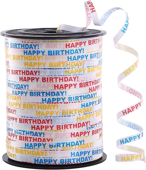 White Happy Brithday Curling Ribbon 3/16 Inch Wide 500 Yard Glitter Ribbon Shiny Metallic Curling Ribbon for Gift Wrapping Balloon Ribbon Balloon ...