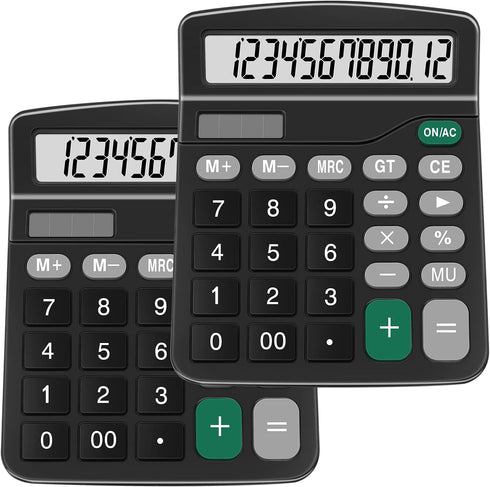 Calculators, Splaks 2 Pack Standard Functional Desktop Calculators Sola and AA Battery Dual Power Electronic Basic Calculator with 12-Digit Large ...