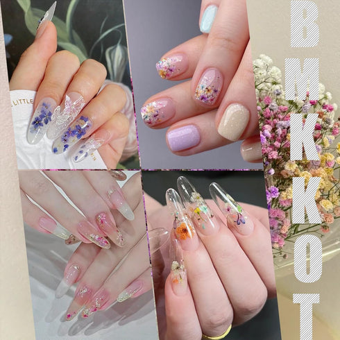 Colorful Flower Nail Stickers for Nail Art 6Sheets Ice-clear Dried Flowers Nail Art Supplies Cherry Blossoms Sunflower Nail Decals Daisy Nail Art ...