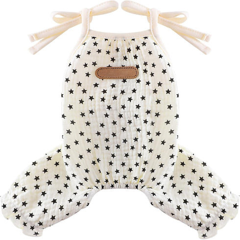 Dog Pajamas Summer Dog Clothes for Small Dogs Girl Boy Star Strap Puppy Onesie Pjs for Doggie Pet Cat Jammies Apparel, Beige, XL...