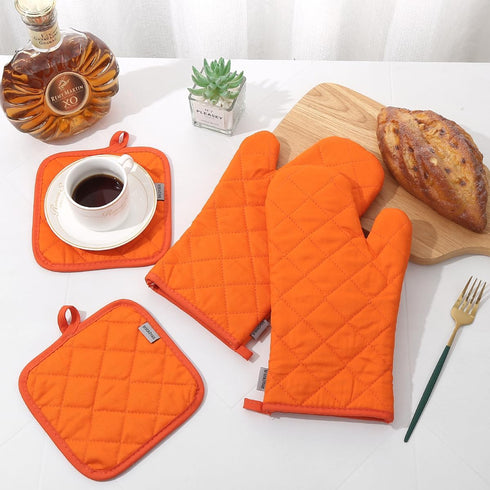 Oven Mitts and Pot Holders 4 pcs Set,High Heat Resistant 500 Degree Extra Thicken Long Kitchen Cotton Oven Glove for Cooking (12 Inch,Orange)…...