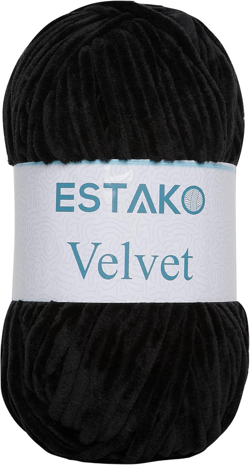 Estako Velvet Chenille Blanket amigurumi Yarn for Crocheting and Knitting Super Bulky 100 gr (132 yds) (1810 - Black)...