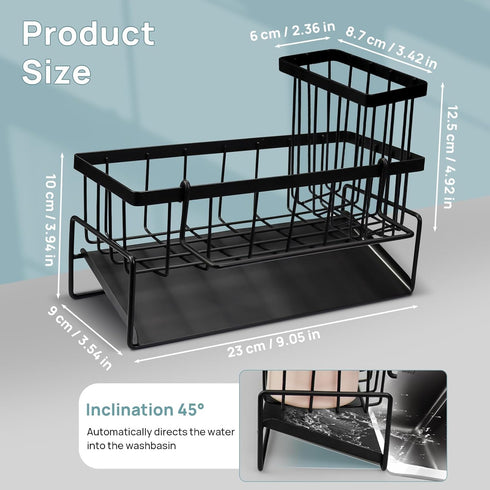 Sink Caddy Kitchen Sink Organizer, Rustproof Sponge Holder with Brush Holder and Dish Cloth Hange, Self-Draining Soap Dispenser Storage with Divid...