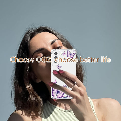 for Samsung Galaxy S21 FE Case,Alluring Purple Butterfly Pattern Anti Yellowing Slim Hard Cases,Hard PC + TPU Bumper Clear Shockproof Protective W...