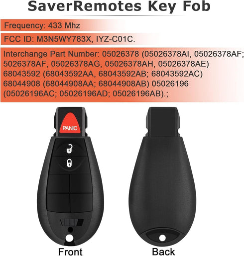 3 Button Key Fob Compatible for Dodge Challenger, Charger, Grand Caravan, Chrysler 300, RAM 1500 2500 3500 Keyless Entry Remote Replacement for M3...