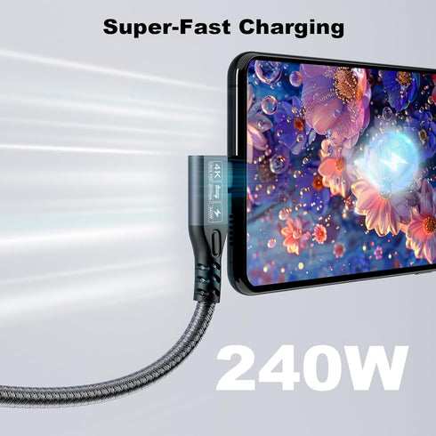 90 Degree USB C 3.2 Extension Cable, 2 x USB 3.2 Gen2 Type-C Male to Female Extender Cable Ultra 4K@60Hz 240W Charging 20Gbps Data Transfer with S...