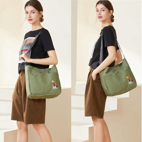 Canvas Crossbody Bag for Women Men, Fashion Casual Shoulder Bags Messenger Bag with Embroidery...