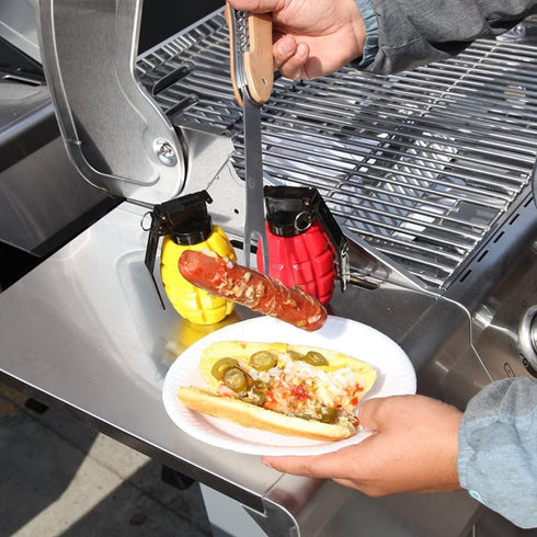 Caliber Gourmet Condiment Dispenser Set. Grenade Shape for BBQ Grill, Camping & Picnics, Ketchup Mustard Bundle Set, Red & Yellow, Home & Kitchen,...