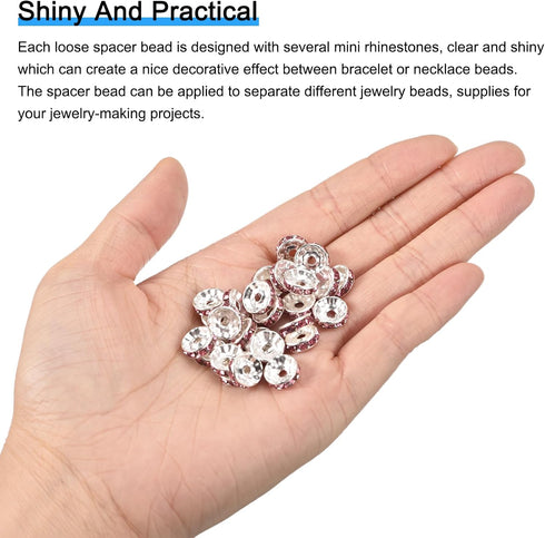 uxcell 200Pcs 10mm Rondelle Spacer Beads, Silver Plated Rhinestone Spacer Beads, Round Spacer Loose Beads for DIY Bracelet Necklace Jewelry Making...