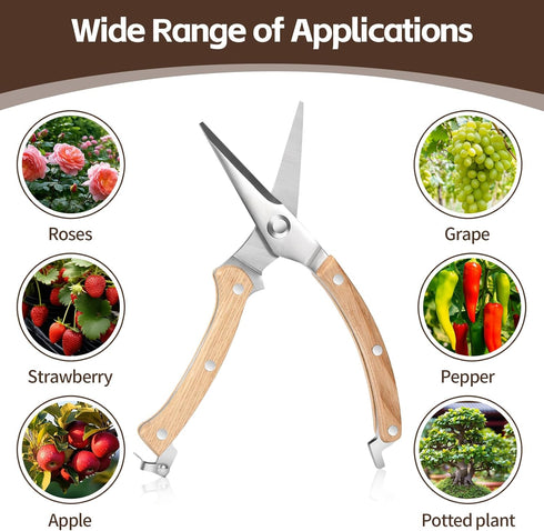 Wooden Garden Pruning Shears, Gardening Scissors Hand Tools, Classic Manual Hand Pruner Wood Clippers for Flower and Plant Trimming, Foldable Stai...